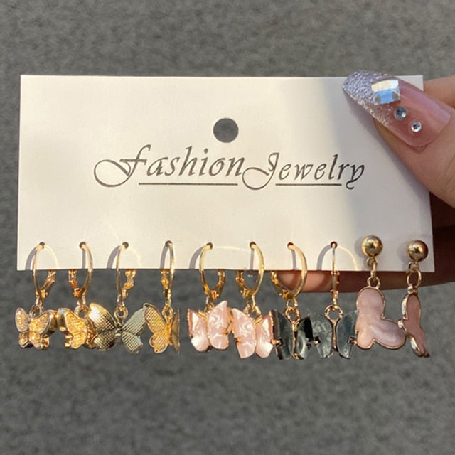 Trendy Gold Geometirc Square Round Pearl Hoop Earrings Set