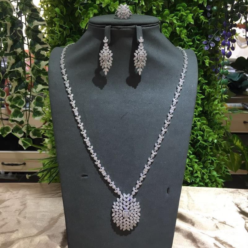 2pcs Bridal Zirconia Full CZ Crystal Jewelry Sets For Women