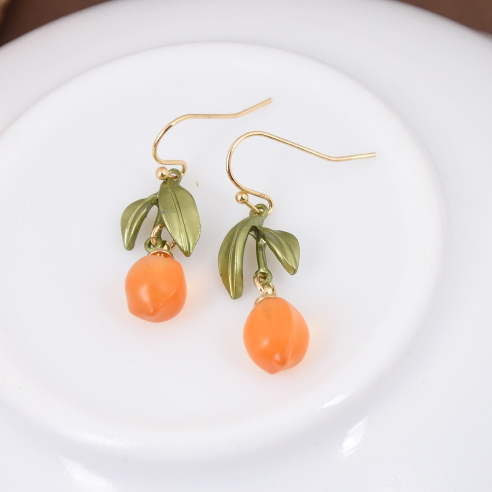Dangle Drop Earrings Orange Glass Brooches