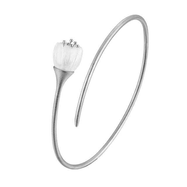 925 Sterling Silver Lily of the Valley Flower Bangle for Women