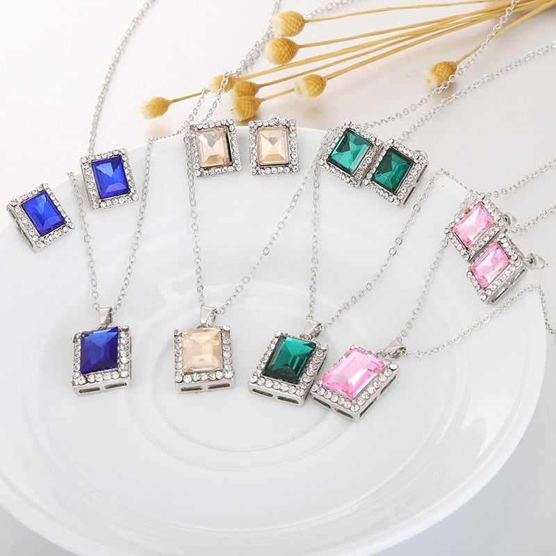 Square Necklace Earrings Ring Set 3pcs Jewelry Sets