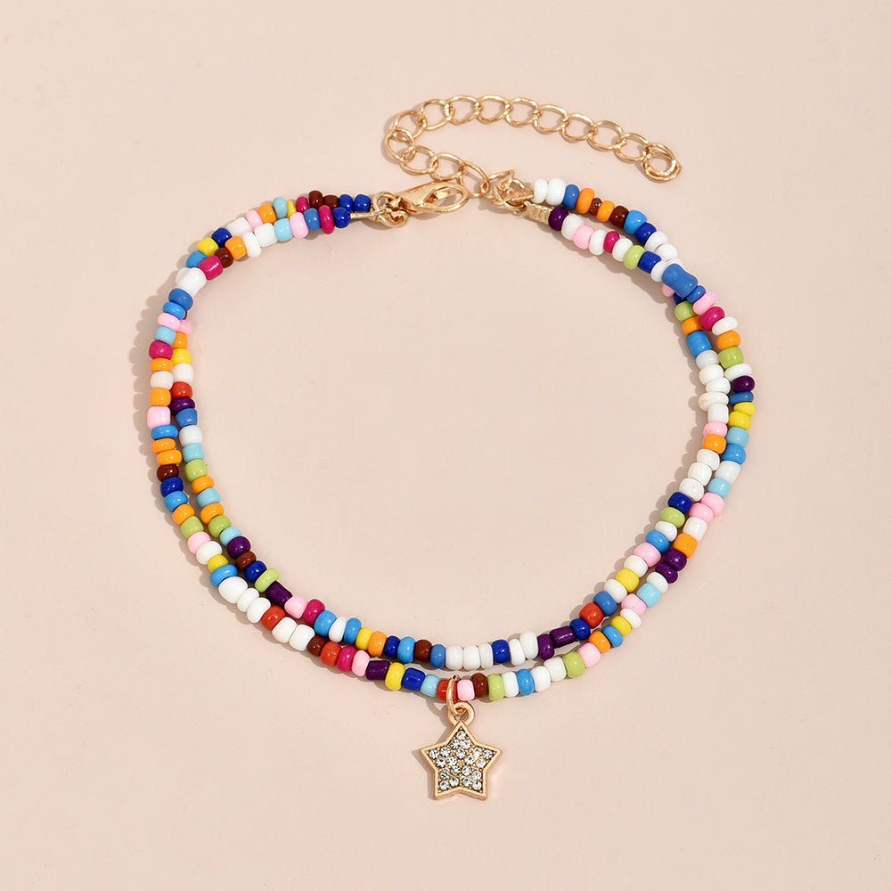 Boho Anklet Foot Colorful Beads Chain Star Pendant Ankle