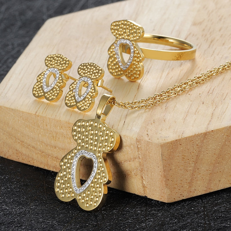 Cute Little Bear Titanium Steel Jewelry Set
