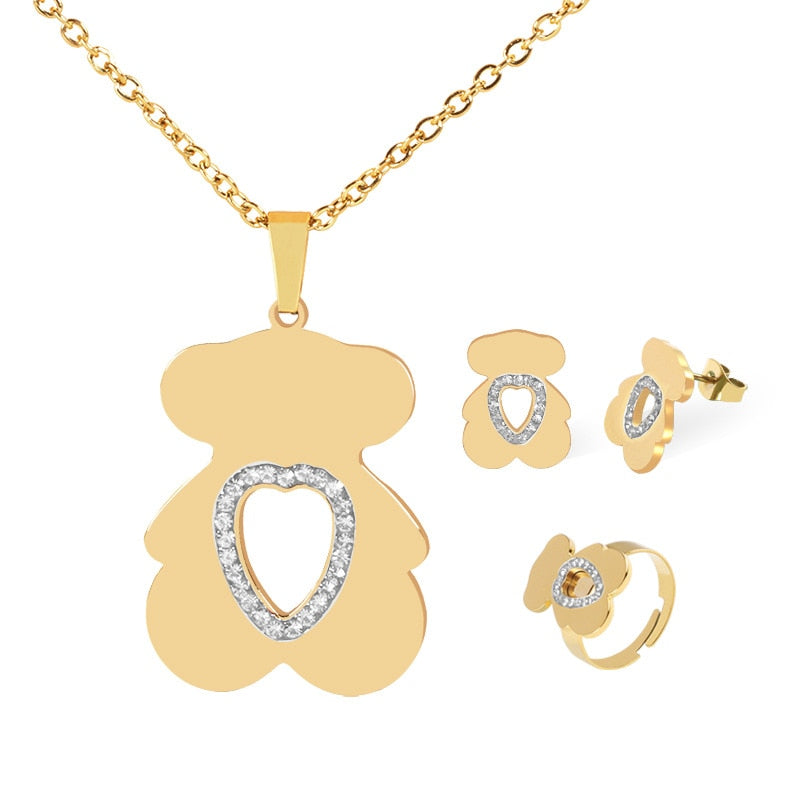 Cute Little Bear Titanium Steel Jewelry Set