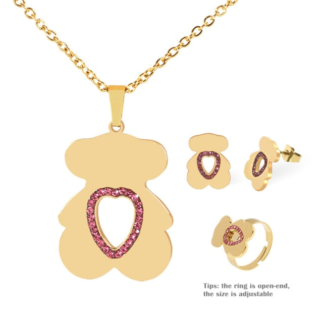 Cute Little Bear Titanium Steel Jewelry Set