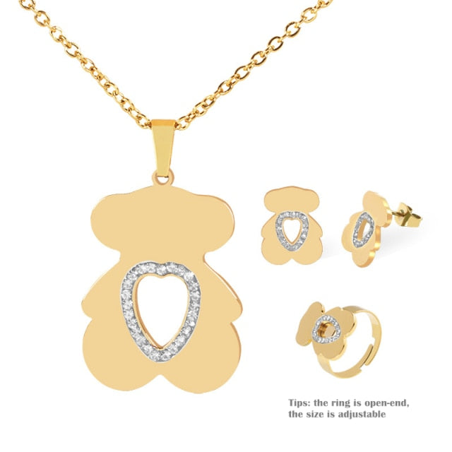 Cute Little Bear Titanium Steel Jewelry Set