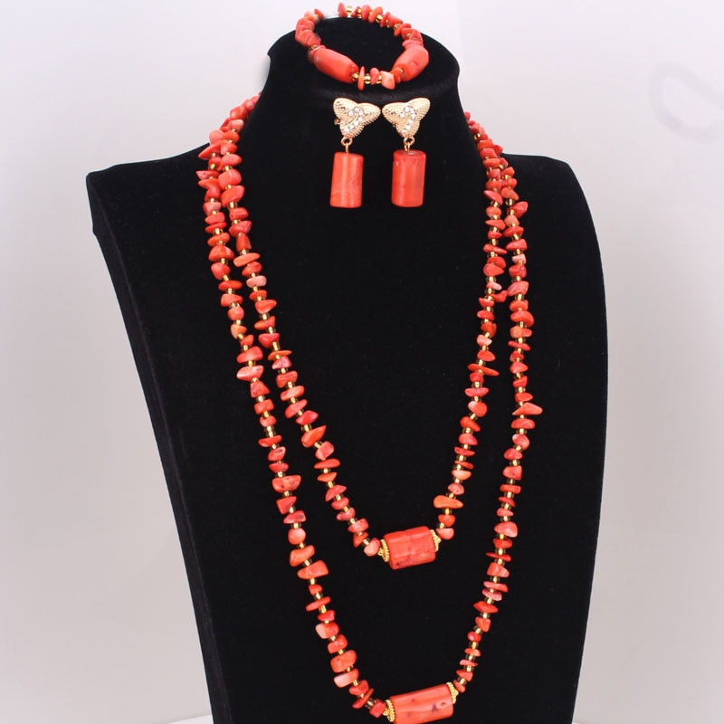 Nigeria Coral Beads Necklace Jewelry Set