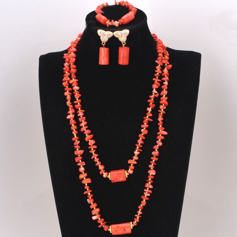 Nigeria Coral Beads Necklace Jewelry Set
