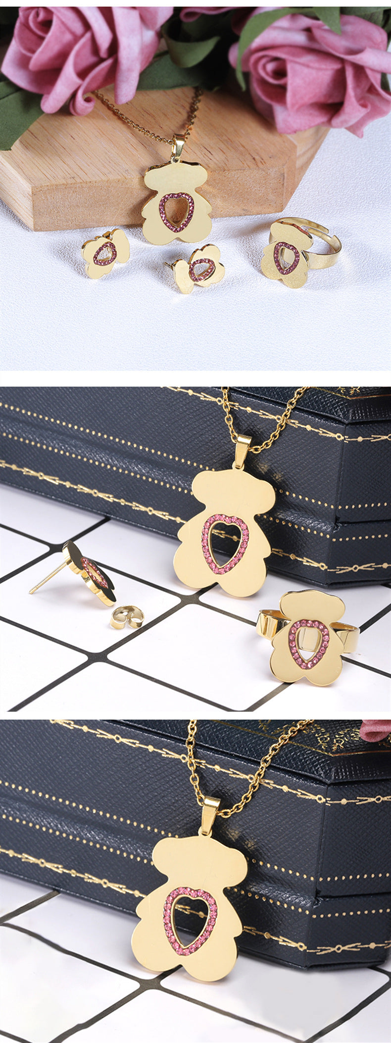 Cute Little Bear Titanium Steel Jewelry Set