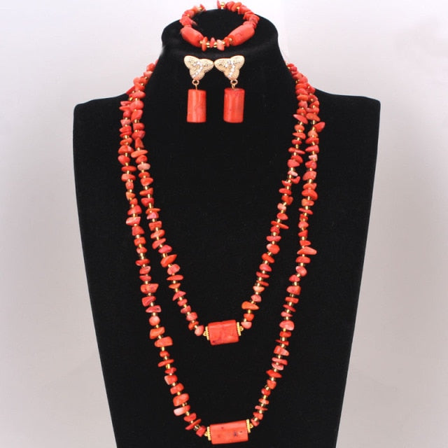 Nigeria Coral Beads Necklace Jewelry Set