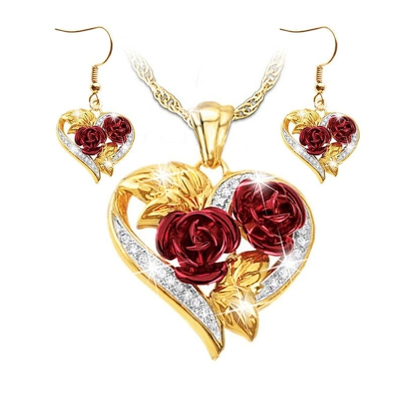 Fashion Women's Jewelry Rose Flower  Engagement Wedding set