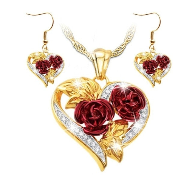 Fashion Women's Jewelry Rose Flower  Engagement Wedding set