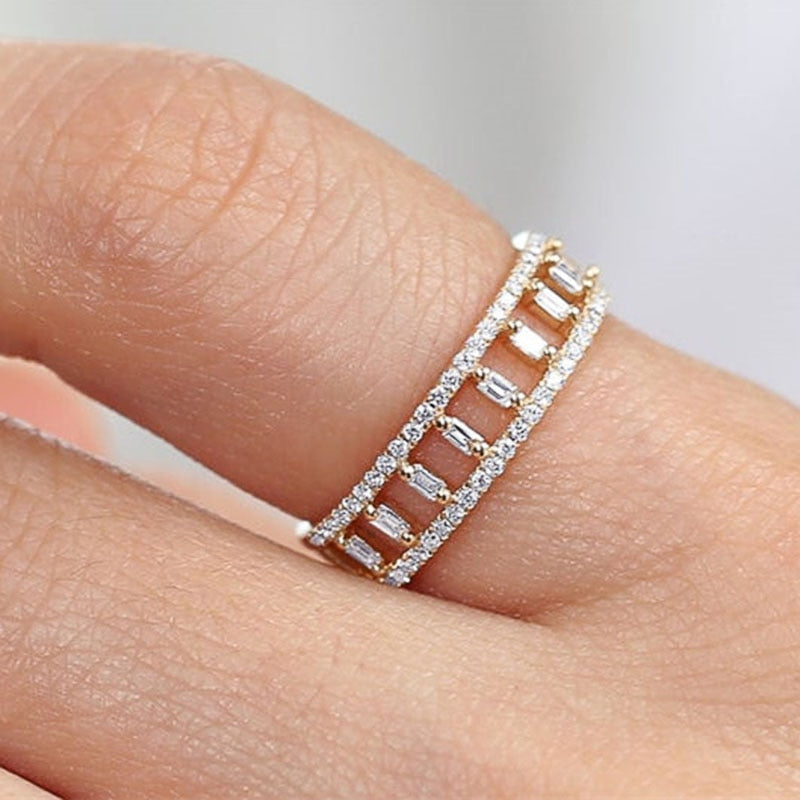 ollowed-out Rectangle Cubic Zirconia Shiny Girl Fashion Versatile Rings