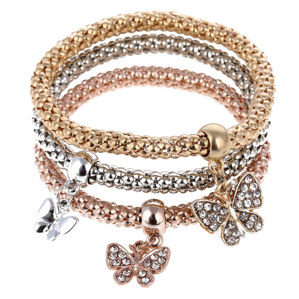 Crystal Owl Heart Charm Bracelets & Bangles