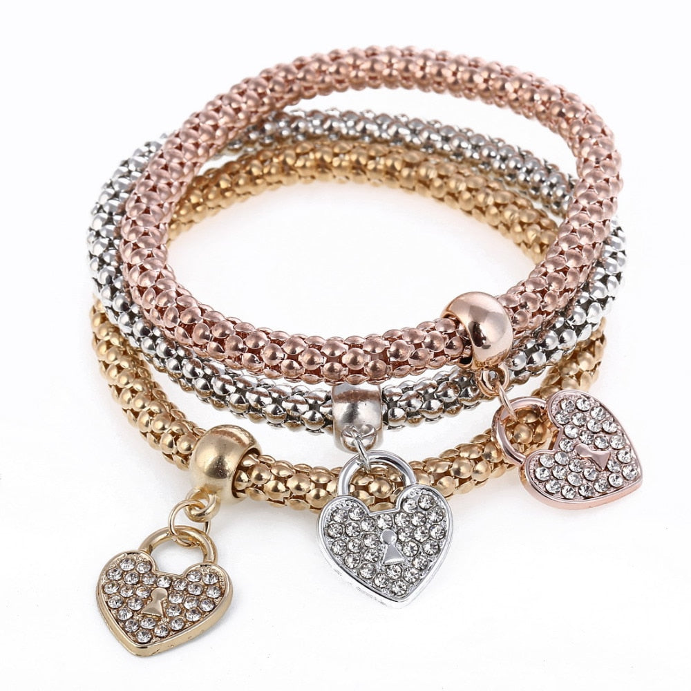 Crystal Owl Heart Charm Bracelets & Bangles