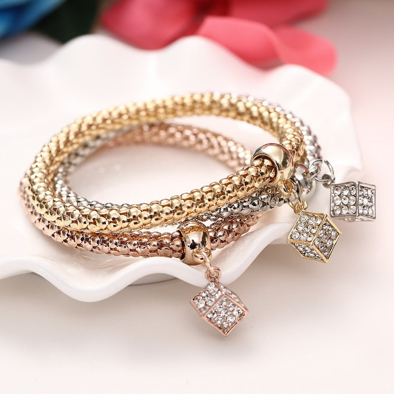 Crystal Owl Heart Charm Bracelets & Bangles