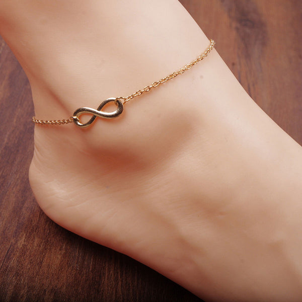 Nueva tobillera infinita con cadena en forma de 8 de oro para mujer