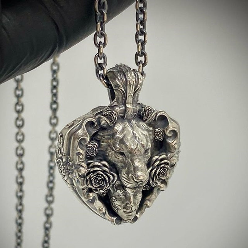 Mens Flowers Skull 316L Stainless Steel Heart Pendant Necklaces for Women