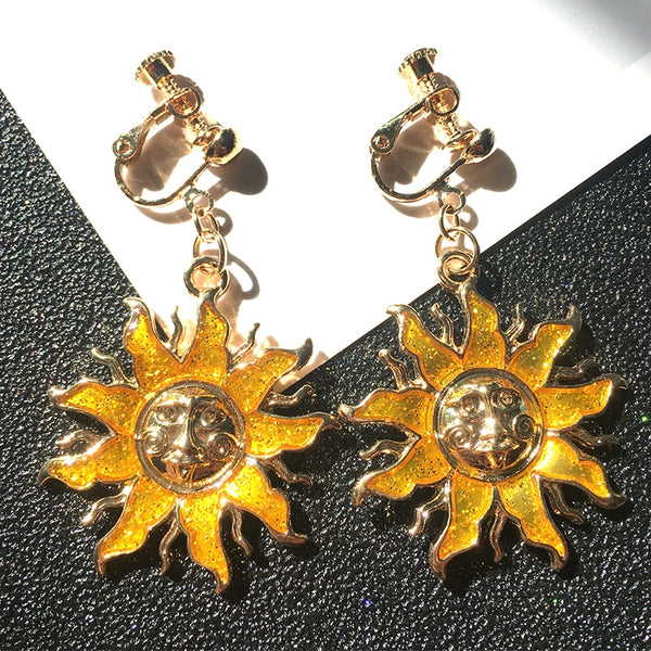 Pendientes de Dios del Sol sin agujero, color dorado, con clip