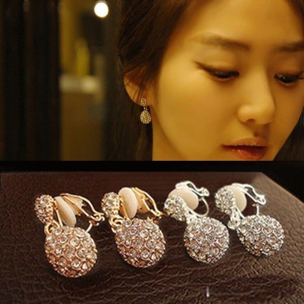Korea Rhinestone Gold Clip On Earrings