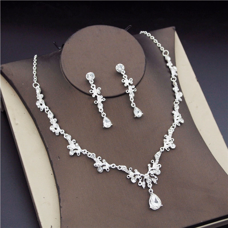 Fashion Bridal  Rhinestone Crystal Wedding Necklaces Earrings Sets