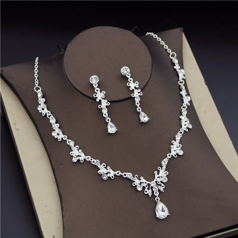 Fashion Bridal  Rhinestone Crystal Wedding Necklaces Earrings Sets