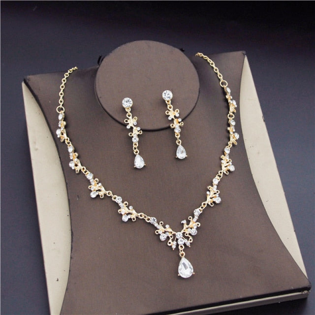 Fashion Bridal  Rhinestone Crystal Wedding Necklaces Earrings Sets