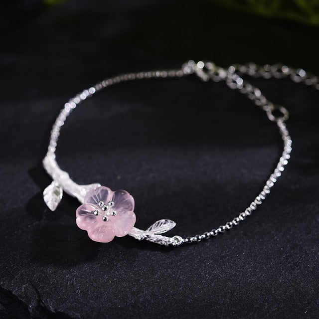 925 Sterling Silver Flower in the Rain Design Charm Bracelet for Women Gift
