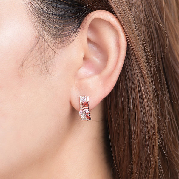 Pendientes de clip con gema de morganita y granate en oro rosa 585 para mujer