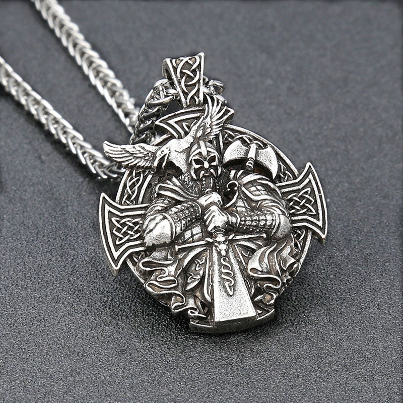 Antique Silver Viking Odin Anchor Necklace