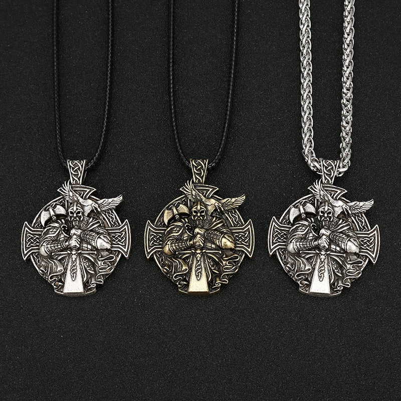 Antique Silver Viking Odin Anchor Necklace