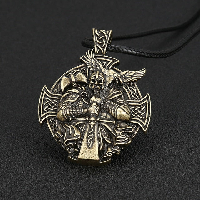 Antique Silver Viking Odin Anchor Necklace