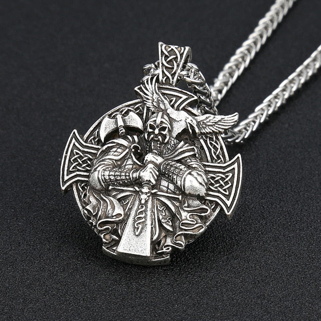 Antique Silver Viking Odin Anchor Necklace