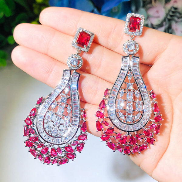 Sparkling White CZ Crystal Toapz Large Long Geometry Drop Dangle Earrings