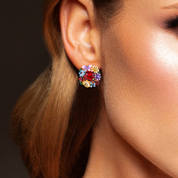 Red Stone Colorful Flowers Butterfly Earrings