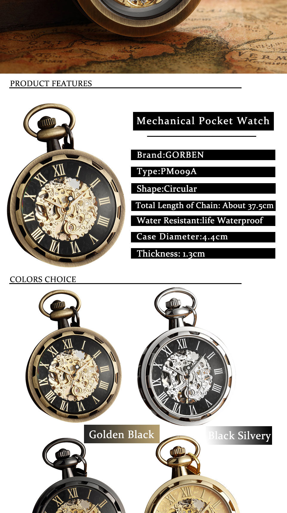 Luxury Antique Skeleton Mechanical  Men Steampunk Mechanical Pocket Watch