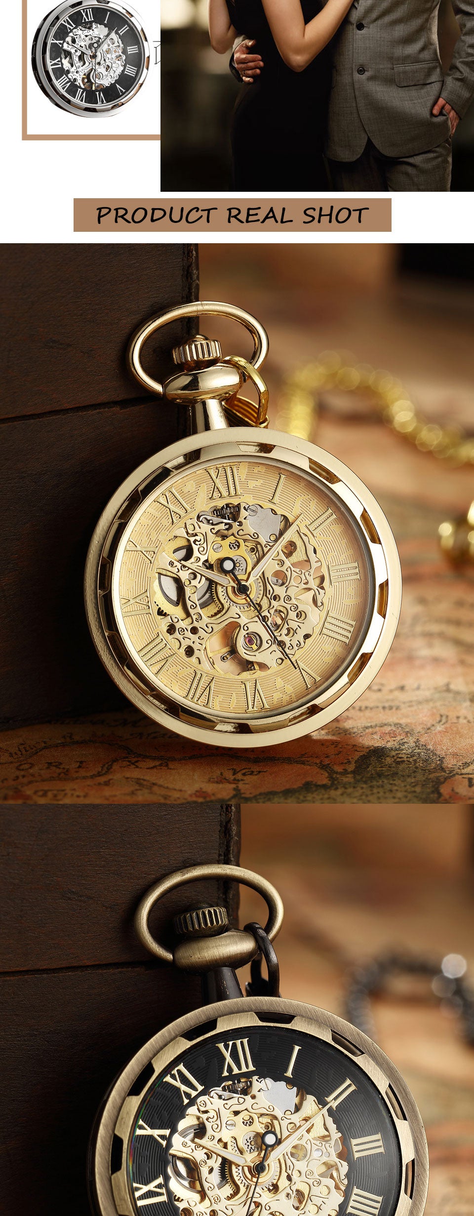 Luxury Antique Skeleton Mechanical  Men Steampunk Mechanical Pocket Watch