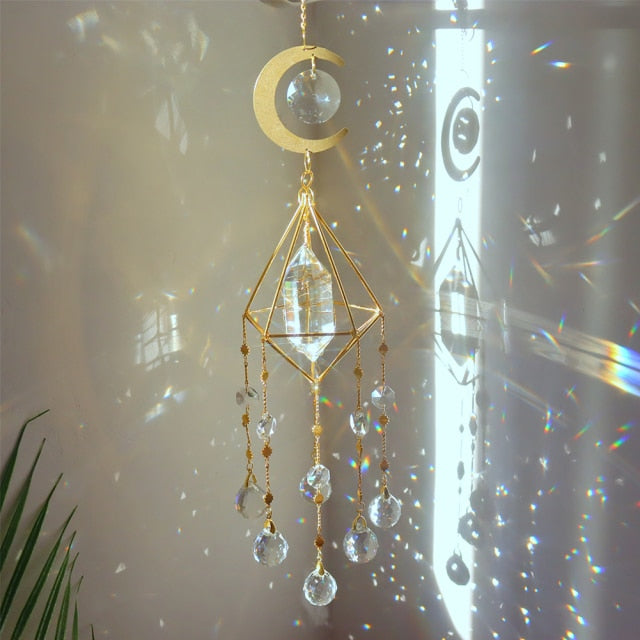 Crystal Windchimes Star Moon Pendant