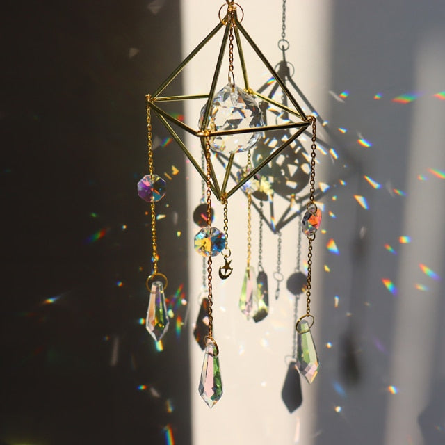 Crystal Windchimes Star Moon Pendant