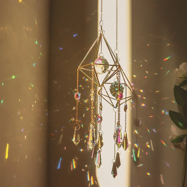 Crystal Windchimes Star Moon Pendant
