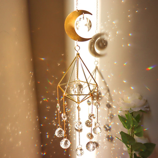 Crystal Windchimes Star Moon Pendant
