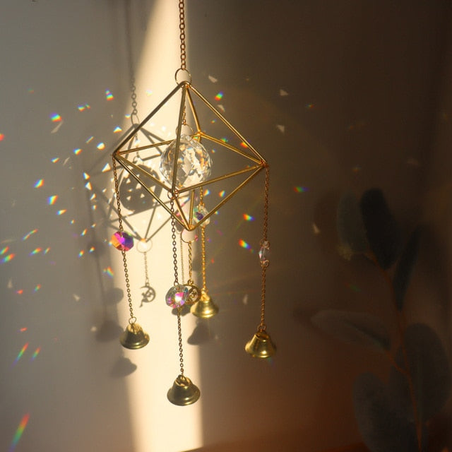 Crystal Windchimes Star Moon Pendant