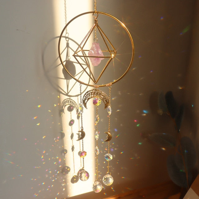 Crystal Windchimes Star Moon Pendant