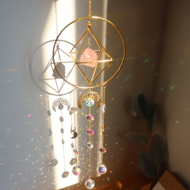 Crystal Windchimes Star Moon Pendant