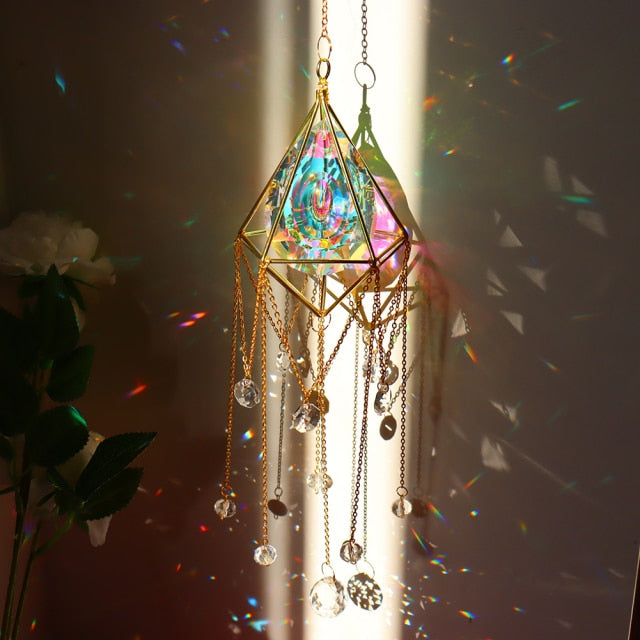 Crystal Windchimes Star Moon Pendant