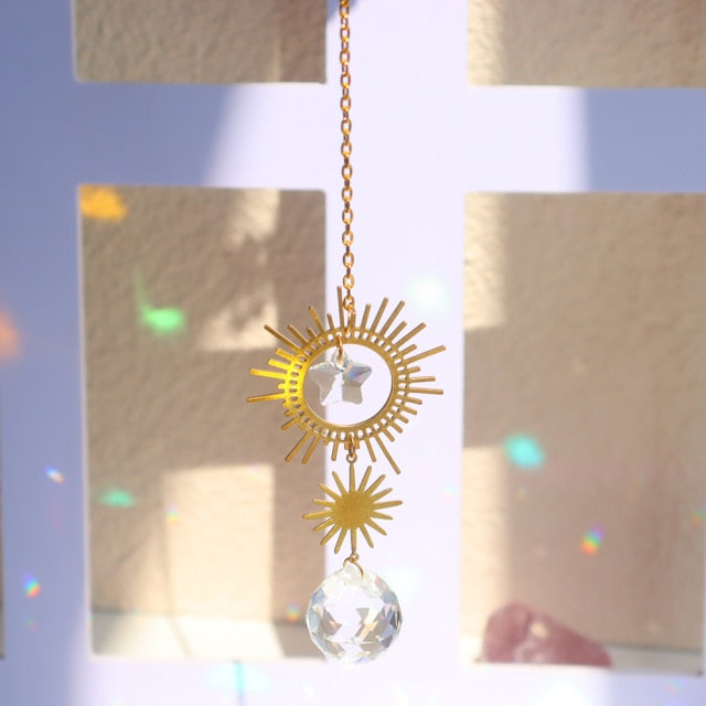 Crystal Windchimes Star Moon Pendant