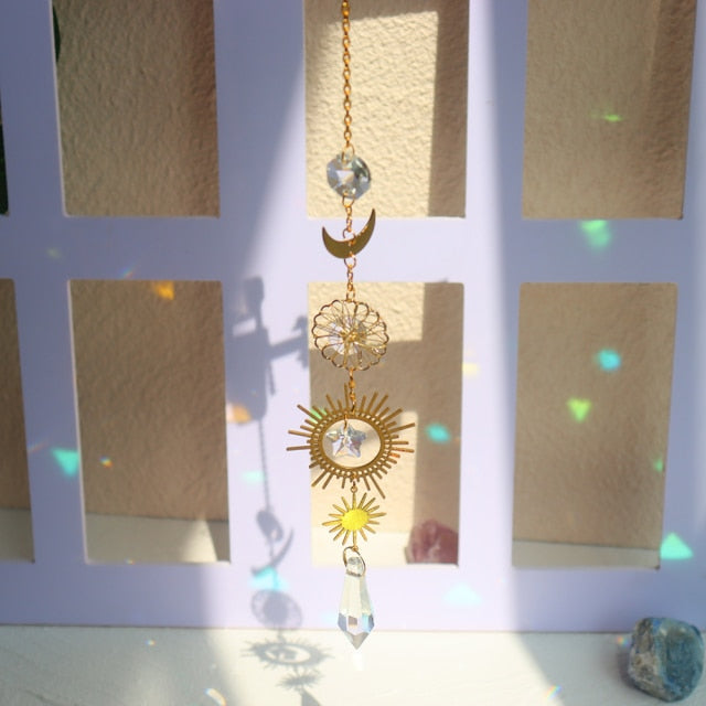 Crystal Windchimes Star Moon Pendant