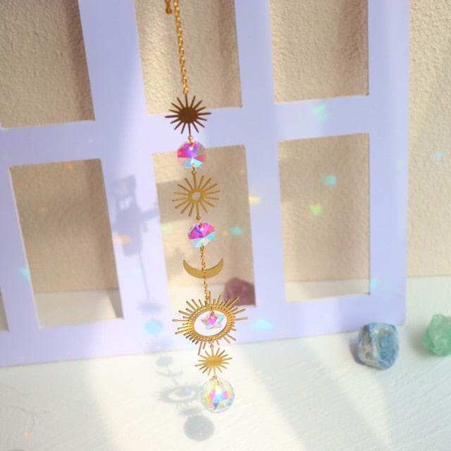 Crystal Windchimes Star Moon Pendant