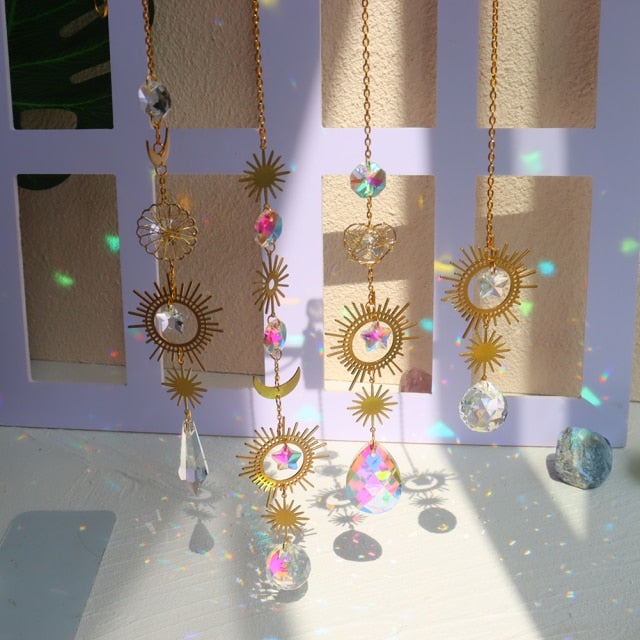 Crystal Windchimes Star Moon Pendant