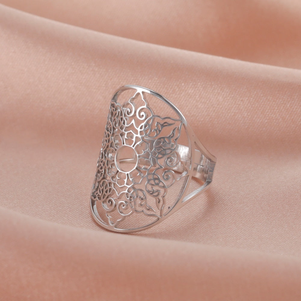 Adjustable Gold Color Geometric Filigree Flower Ring